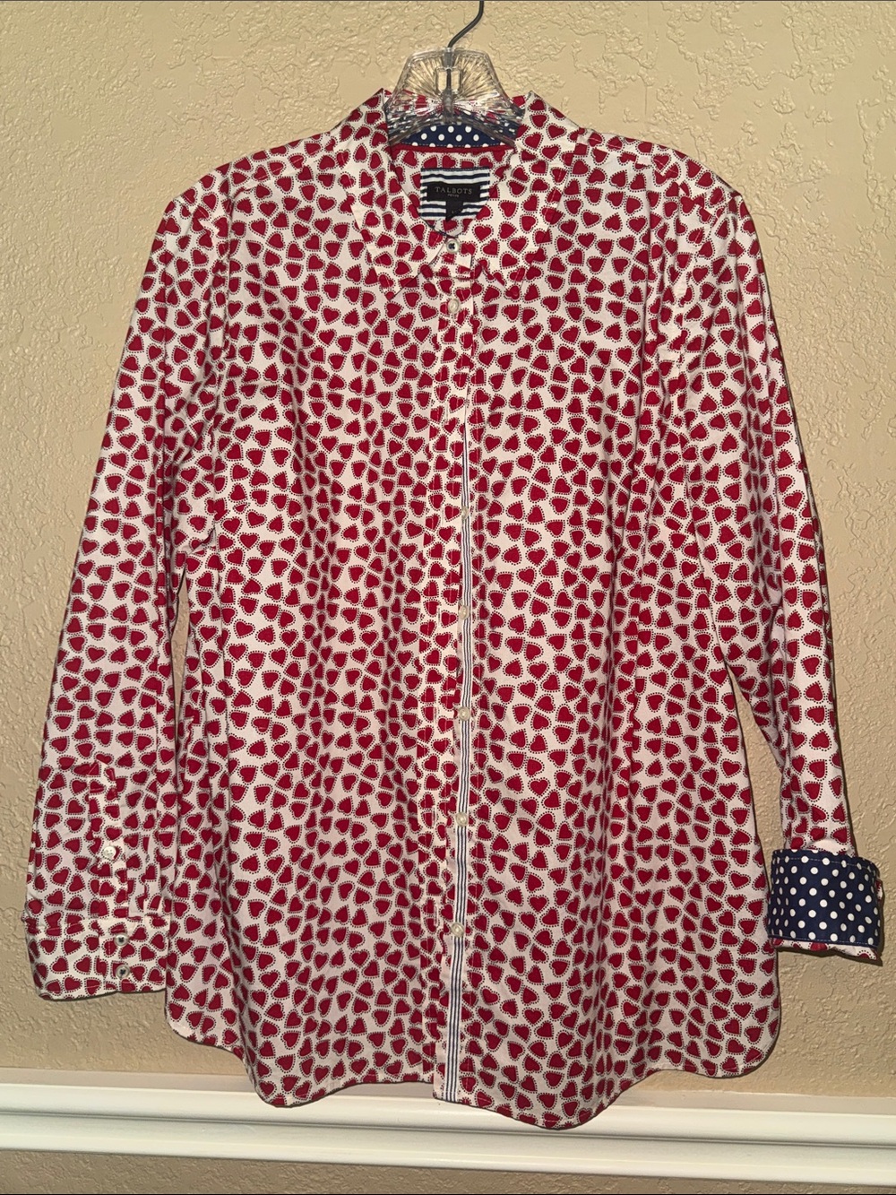 Talbots Classic Cotton Button-Down Shirt Dotted Hearts